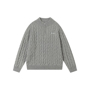 
FORNINES embroidered half-zipper stand-up collar sweater for men and women autumn and winter couple lazy style pullover knit top trendy