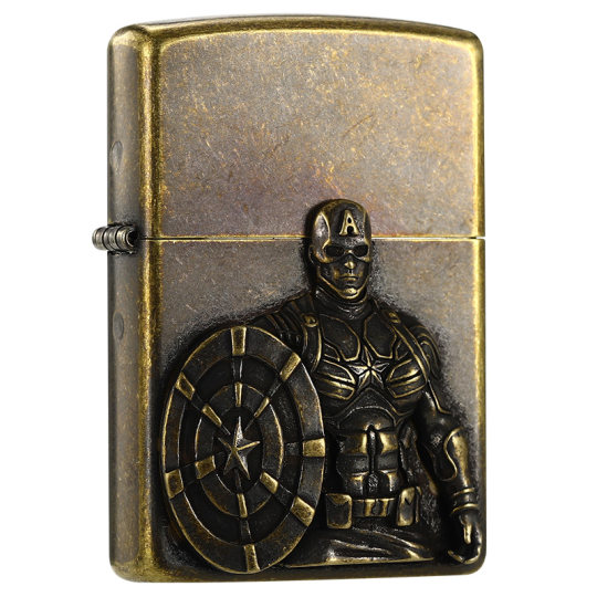 Zippo ライター - 本物のブロンズ レトロ 防風灯油シール キャプテン アメリカ ボーイフレンド ギフト 彫刻