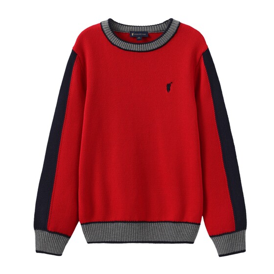 
POLOWALK children's knitted sweater autumn and winter new medium and large children's sweater boys fashion contrast color round neck bottoming shirt