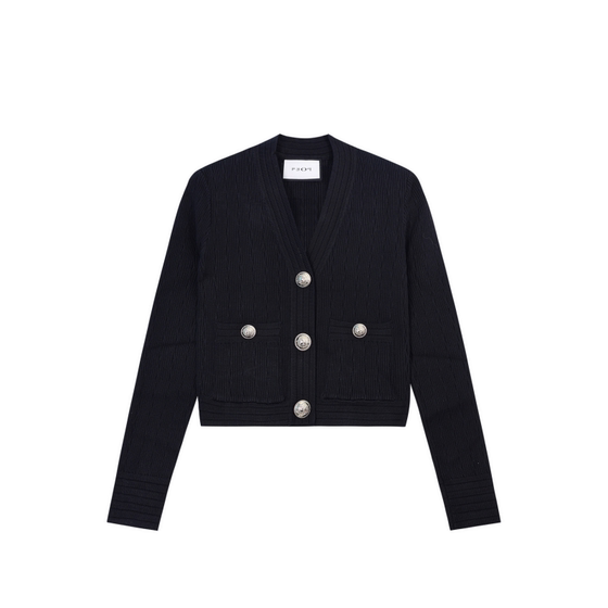 European Station 2025 Spring Gold Button Xiaoxiang Fengbing Silk Slim Elastic Push Shoulder Knitted Cardigan V-neck Short Jacket Women