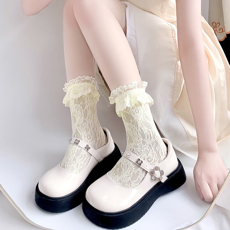 白色蕾丝花边短袜女中短筒jk袜子日系可爱小腿袜lolita玛丽珍夏季