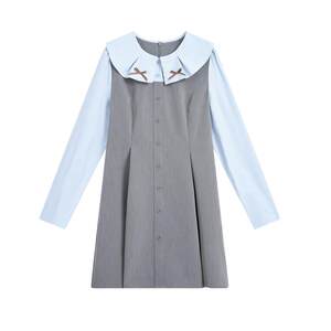 
Zihan fake two-piece doll collar dress for women autumn new sweet waist slimming long-sleeved spliced A-line skirt