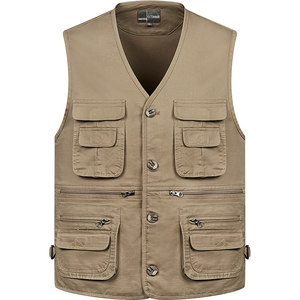 
Spring and Autumn Pure Cotton Casual Vest Daddy Vest Middle-aged and Elderly Men Multi-Pocket Working Horse Clip Outdoor Fishing Vest