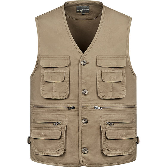 
Spring and Autumn Pure Cotton Casual Vest Daddy Vest Middle-aged and Elderly Men Multi-Pocket Working Horse Clip Outdoor Fishing Vest