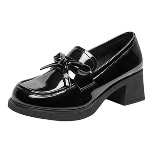 
Dadong one-leg loafer women's 2026 new spring high-heeled bow single shoes black British style small leather shoes