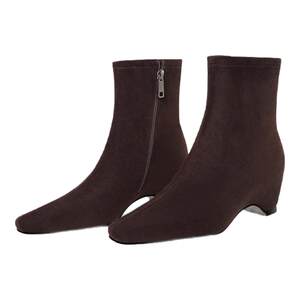 Saturday Black Short Boots Women's 2025 Autumn and Winter Square Toe Thick Heel Plus Velvet Warm Fashion Boots Slimming Elastic Slim Boots