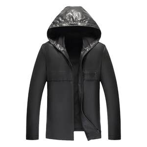 
Beast King men's mid-length leather jacket, new short casual hooded sheepskin leather jacket