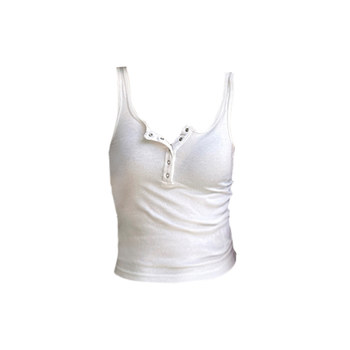 Sweet hottie white half open collar button camisole for women