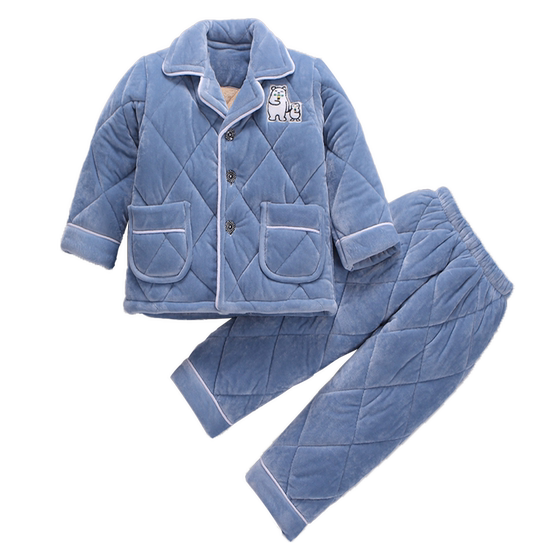 Winter children's pajamas, thick coral velvet plus velvet three -layer cotton, boys, boys, Frank Family Service Winter