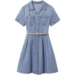 
Hot style women's denim dress 2026 summer new style waist V-neck slim denim short skirt commuter A-line skirt