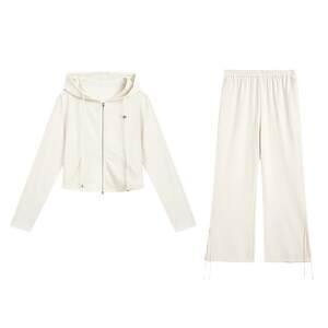 
Zihan hooded waist coat bell-bottom pants suit for women's autumn new casual sports style commuting upper and lower two-piece set