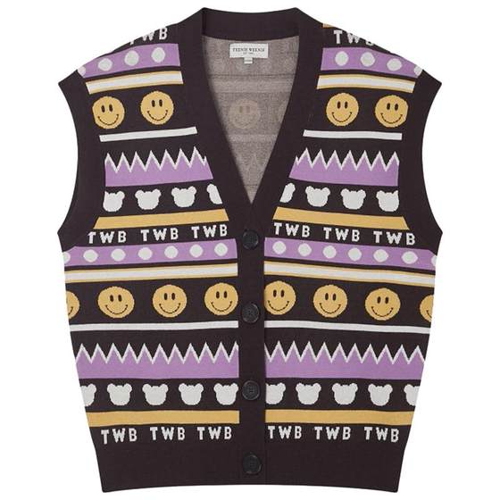 
TeenieWeenie Bear Outlet Women's Vintage Fashionable Loose Jacquard V-neck Comfortable Sweater Vest Vest