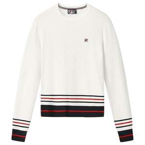 
FILA official long-sleeved knitted sweater for women's new winter fashion casual slim color-blocking top white