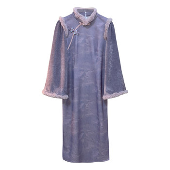 Meet the new Chinese style velvet and gentle A-line large size cheongsam