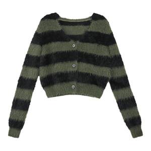 
pusumede striped V-neck sweater cardigan jacket women imitation mink short loose casual temperament knitted top