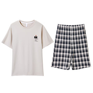 【5A抑菌】达尔丽2025年夏季新款睡衣男纯棉圆领短袖格纹家居服夏