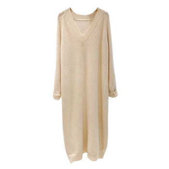 0 Increased inner sweater skirt over the knee laziness V -neck
