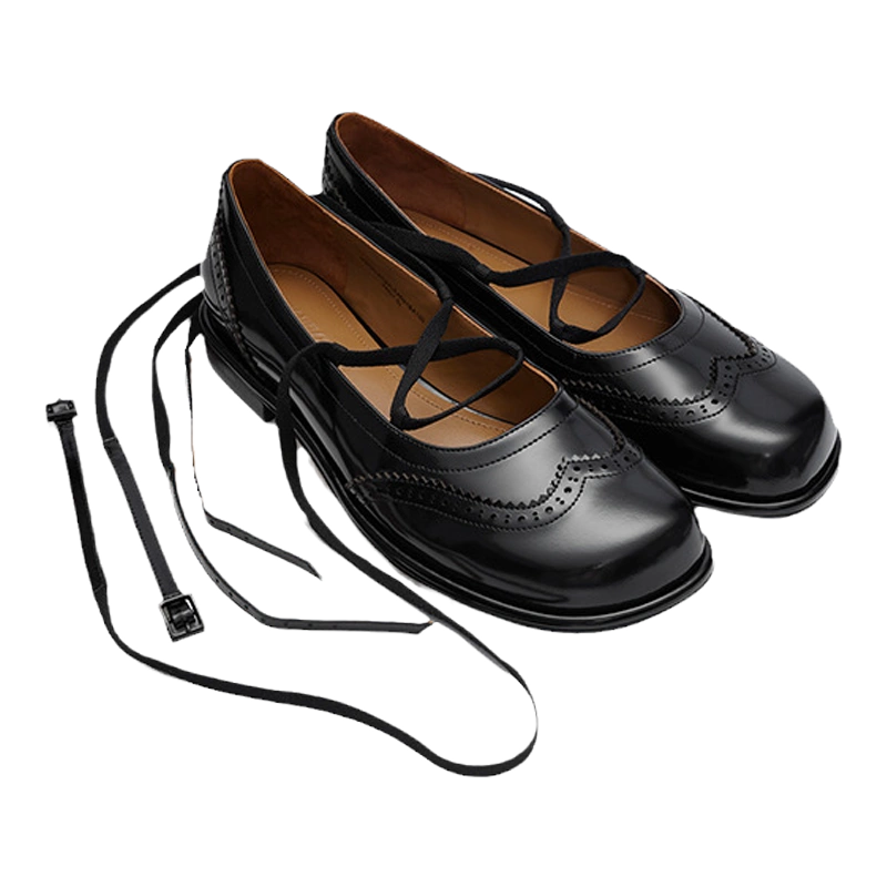 SHUSHUTONG】新款學院氣質黑色牛皮革方頭低跟平底樂福鞋單鞋女-Taobao