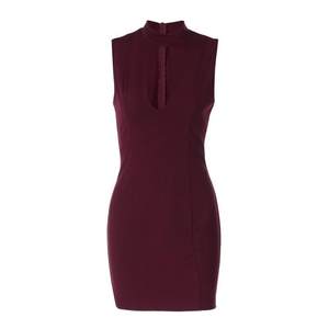 
shemoda European and American style sexy hollow high collar back zipper sleeveless dress high waist slim fit hip-hugging short skirt