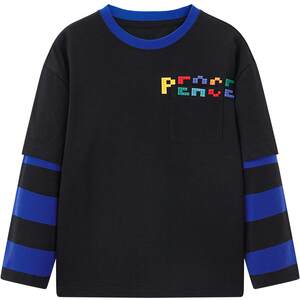 
MINIPEACE Peacebird Children's Clothing Spring and Autumn Boys Long Sleeve T-shirt Children's Black Fake Two-piece Top Trendy Interior