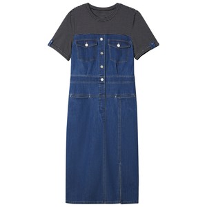 
[Gaozhi Stripe] The poem specifically selects round-neck striped fake two-piece high-waisted retro denim skirt dress summer