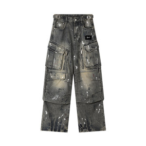 
it:FIVECM American distressed workwear jeans for men 2026 spring and autumn loose wide-leg pants dirty dyed ink-splashed trousers