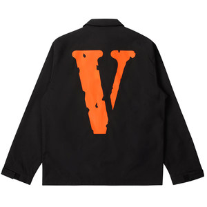 VLONE classic large V -character logo printing coach loose pilot jacket men and women the same black orange
