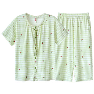 芬腾纯棉睡衣女款小碎花v领夏季短袖5分裤甜美休闲宽松家居服套装