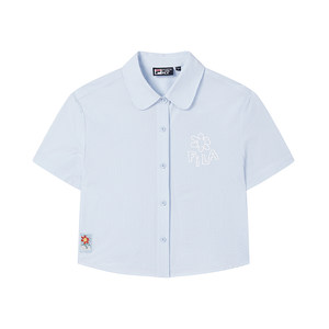 
FILA official women's woven short-sleeved shirt 2025 summer new fashionable and comfortable doll collar top