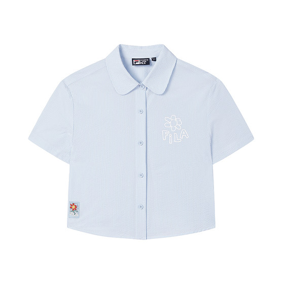 
FILA official women's woven short-sleeved shirt 2025 summer new fashionable and comfortable doll collar top