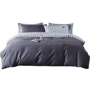 
Love the cotton-blended four-piece set simple striped sheets and quilt covers embroidered quilt covers bedding products autumn and winter new product set
