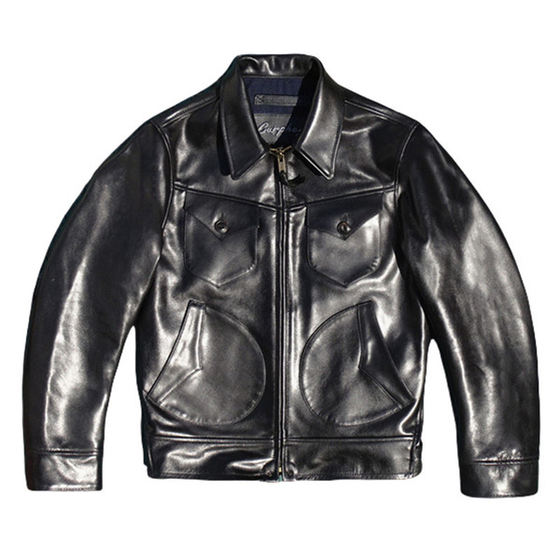 
Vegetable-tanned horsehide! Imported first-layer stiff horsehide genuine leather jacket for men Mendoza four-moon pocket leather jacket