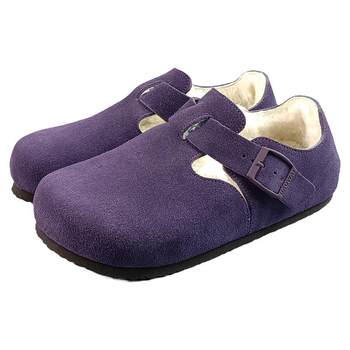 Outside the island, DAOWAI Birkenstock shoes, autumn and winter plus velvet wool toe-cap cork single shoes, genuine leather retro casual Birkenstock shoes