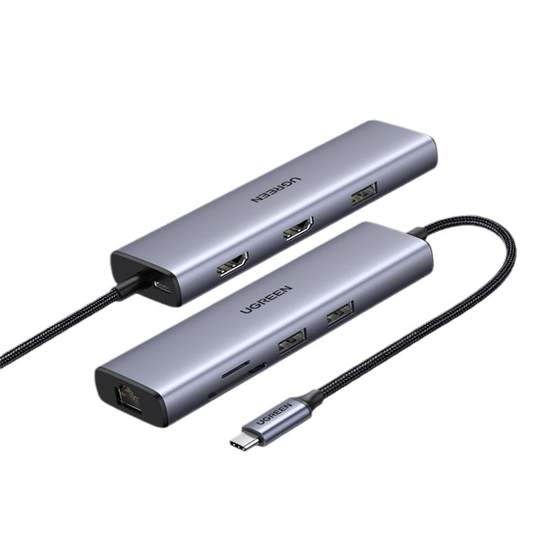 
Green Network Type-C docking station three-screen different display expansion 8K dual HDMI high-definition projection 4K screen projection converter accessories with network cable interface suitable for laptop computers