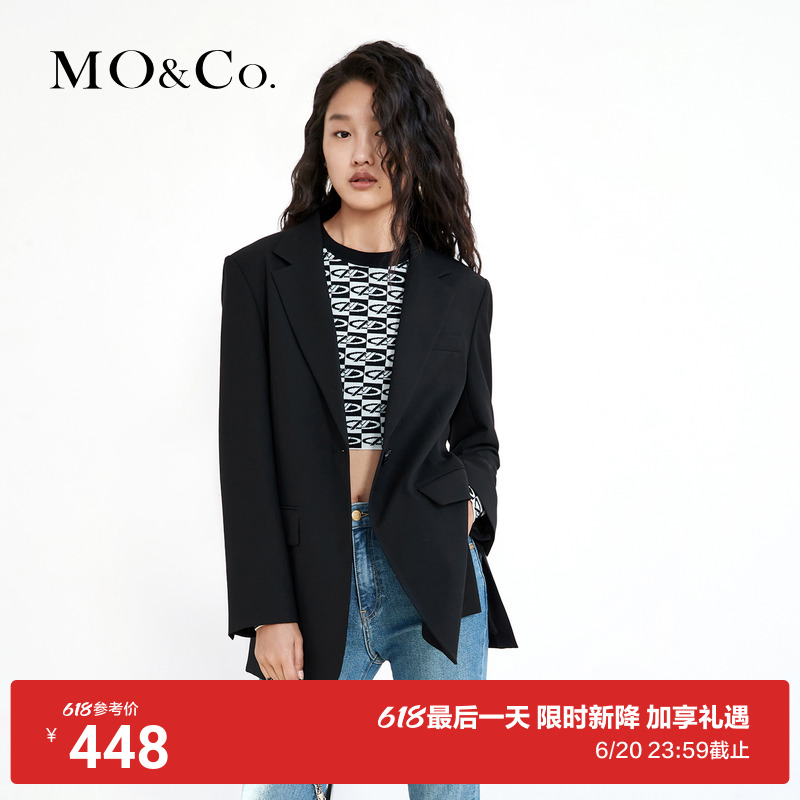 MOCO春新品简约平驳领收腰西装外套权力外套MBB1BLAT08