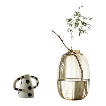 Large thickened style joy glass vase living room flower arrangement home hydroponic decoration high-end sense