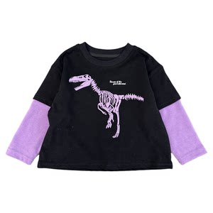 
Boys' pure cotton long-sleeved T-shirt 2025 new children's spring, autumn and winter vacation two-piece dinosaur tops baby plus velvet bottoming T
