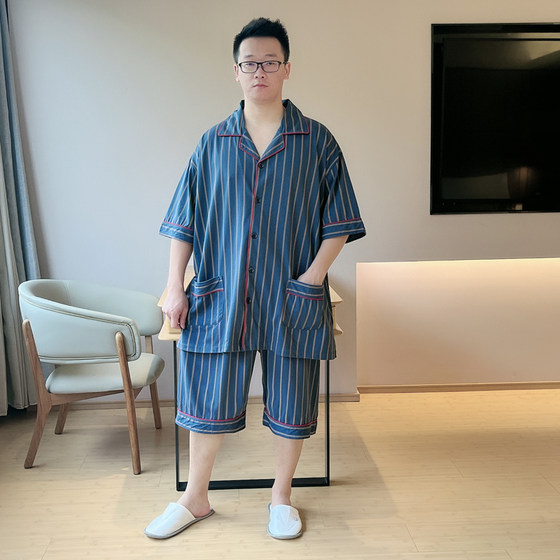 夏季新款男士睡衣纯棉宽松休闲短袖短裤大码可外穿胖子薄款家居服