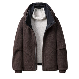 
White goose down men's hooded down jacket, thick woolen coat, high-end design woolen coat, short fleece top