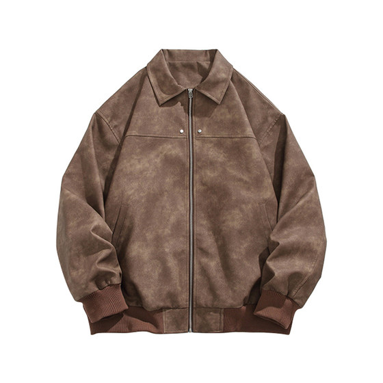
Men's American Retro Lapel Leather Jacket Men's 2026 New Spring and Autumn Loose Couple Workwear PU Leather Jacket