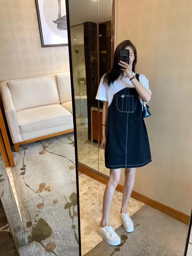 Джинсовая футболка, комплект, платье, популярно в интернете, короткий рукав, в западном стиле, в корейском стиле