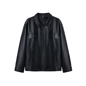 
Wayne Xavier fat plus-trend Japanese retro large size loose lapel PU leather jacket jacket men 8929