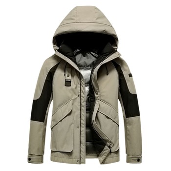 Duck three-proof charge down jacket for men 2025 winter new short contrasting color splicing windproof waterproof and thermal jacket