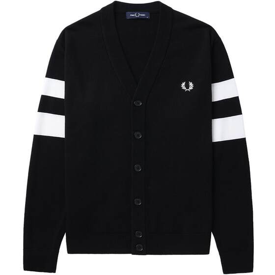 
FRED PERRY Men's Casual Knitted Sweater Winter Striped V-neck Cardigan Wheat Ear Cardigan Trendy K5534