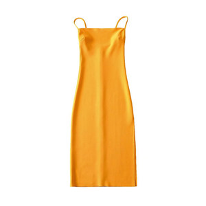 Inoue Yellow Sexy Strap Dress for Women's New High Waist Waist, Slim Fit, Split Mid Length Skirt