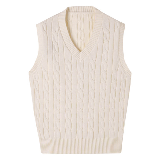 
[100% Long Staple Cotton] CULTUM College Style Retro Cable Knit Vest Men's Autumn and Winter Stacking Vest