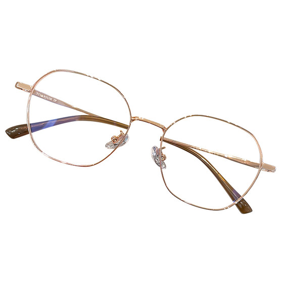 
Ultra-light titanium frame gold wire polygonal glasses for myopic women, which can be equipped with a large frame to show the face, a small makeup artifact eye frame