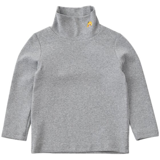 Children's high neck long-sleeved T-shirt, boys and girls pure cotton embroidered base shirt, medium and large children's autumn and winter new styles, children's clothing