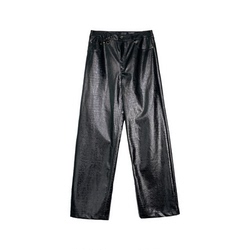 Weave Motorcycle Club Trousers With Good Black Crocodile Leather Retro Fashion High Waist Slim Straight Trousers