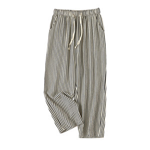 
Black and white striped casual pants for women in summer thin high waist loose ice silk bubbles Zou Harun straight nine-point carrot pants